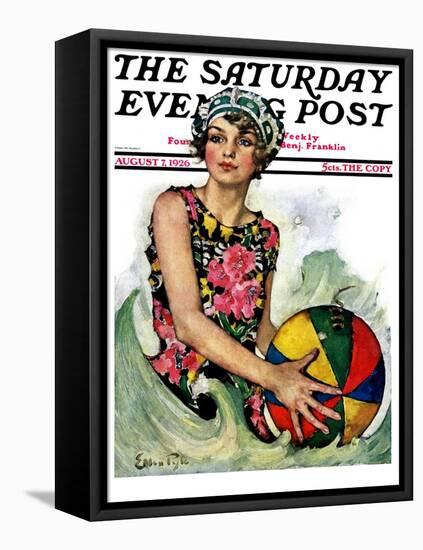 "Bathing Beauty and Beach Ball," Saturday Evening Post Cover, August 7, 1926-Ellen Pyle-Framed Stretched Canvas