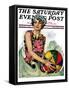 "Bathing Beauty and Beach Ball," Saturday Evening Post Cover, August 7, 1926-Ellen Pyle-Framed Stretched Canvas