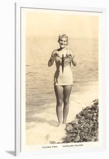 Bathing Beauty Holding Flying Fish, Catalina-null-Framed Art Print