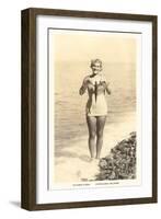 Bathing Beauty Holding Flying Fish, Catalina-null-Framed Art Print