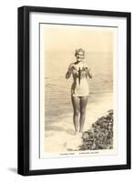 Bathing Beauty Holding Flying Fish, Catalina-null-Framed Art Print