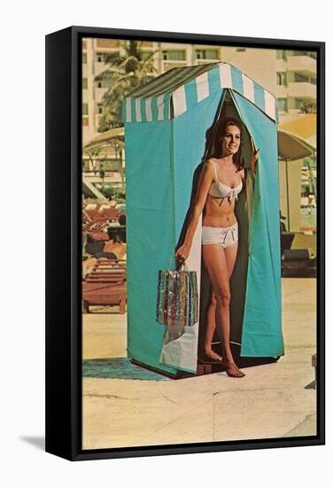Bathing Beauty in Changing Tent-null-Framed Stretched Canvas
