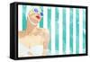 Bathing Beauty On Teal Towel-Jen Bucheli-Framed Stretched Canvas