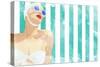 Bathing Beauty On Teal Towel-Jen Bucheli-Stretched Canvas