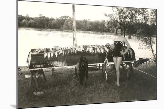 Bathing Beauty with Fish-null-Mounted Art Print