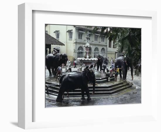 Bathing Elephants in Fountain, Kandy, Sri Lanka-Alain Evrard-Framed Photographic Print