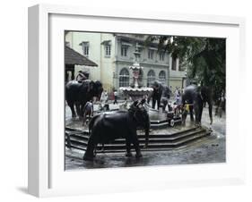 Bathing Elephants in Fountain, Kandy, Sri Lanka-Alain Evrard-Framed Photographic Print