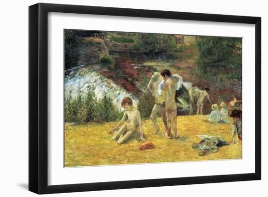 Bathing in the Mill of Bois D'Amour-Paul Gauguin-Framed Art Print