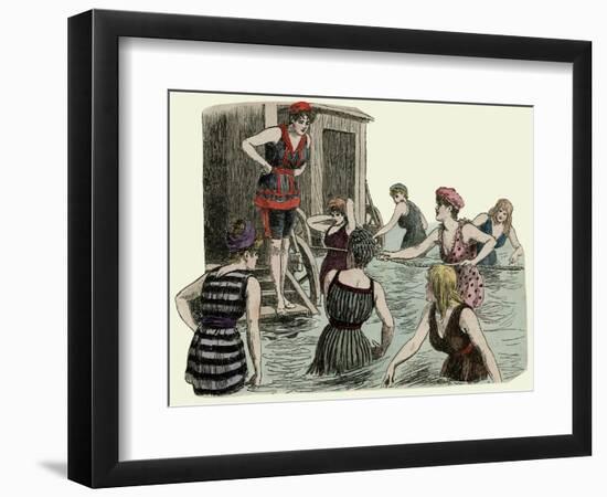 Bathing Machines and Women Paddling at the Beach-null-Framed Art Print