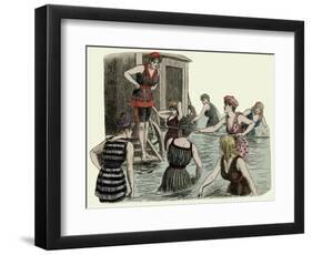 Bathing Machines and Women Paddling at the Beach-null-Framed Art Print