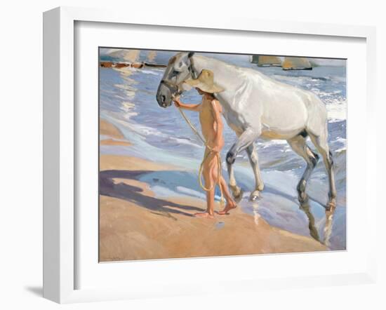 Bathing of a Horse. 1909-Joaquin Sorolla-Framed Giclee Print