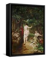 Bathing women. (1853).-Gustave Courbet-Framed Stretched Canvas