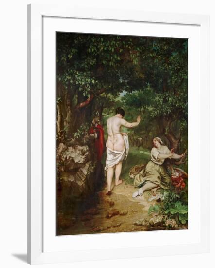 Bathing women. (1853).-Gustave Courbet-Framed Giclee Print