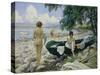 Bathng Girls on the Beach-Paul Fischer-Stretched Canvas