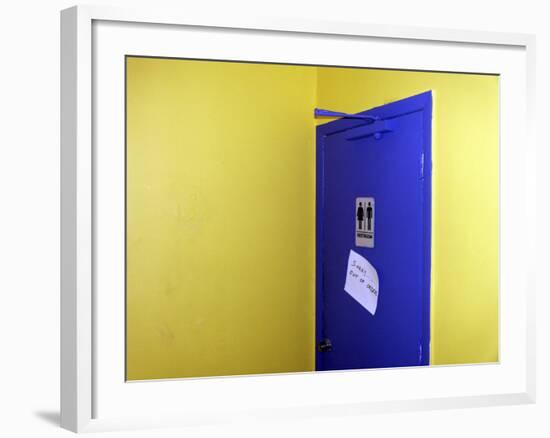 Bathroom Door with an Out of Order Notice-null-Framed Photographic Print