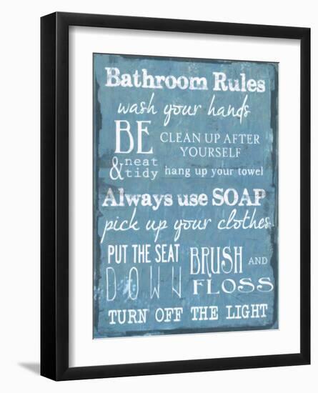 Bathroom Rules Blue-Taylor Greene-Framed Art Print