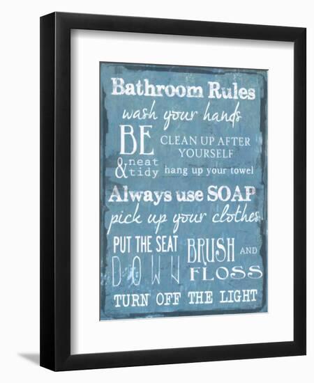 Bathroom Rules Blue-Taylor Greene-Framed Art Print