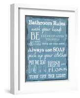 Bathroom Rules Blue-Taylor Greene-Framed Art Print