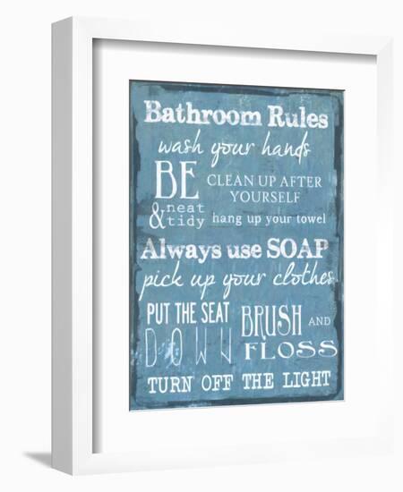 Bathroom Rules Blue-Taylor Greene-Framed Art Print