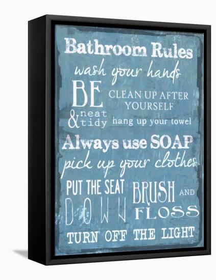 Bathroom Rules Blue-Taylor Greene-Framed Stretched Canvas