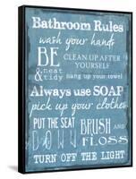 Bathroom Rules Blue-Taylor Greene-Framed Stretched Canvas