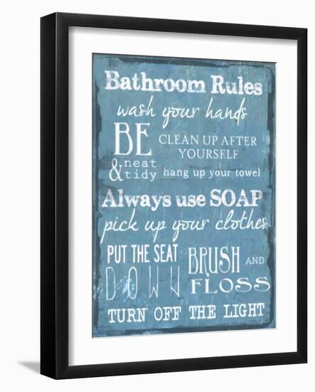 Bathroom Rules Blue-Taylor Greene-Framed Art Print