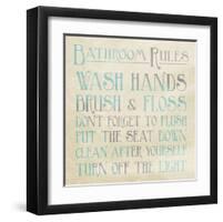 Bathroom Rules Teal-Jace Grey-Framed Art Print