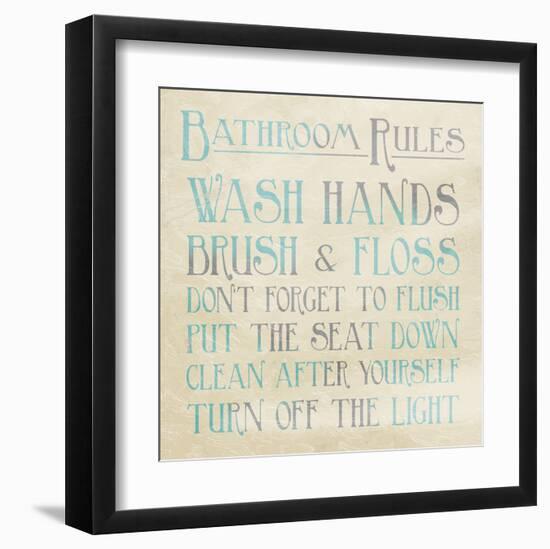 Bathroom Rules Teal-Jace Grey-Framed Art Print