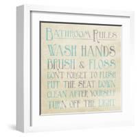 Bathroom Rules Teal-Jace Grey-Framed Art Print