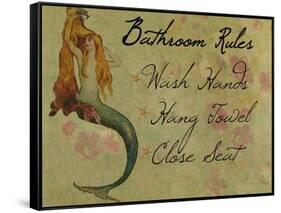 Bathroom Rules Vintage Mermaid-sylvia pimental-Framed Stretched Canvas