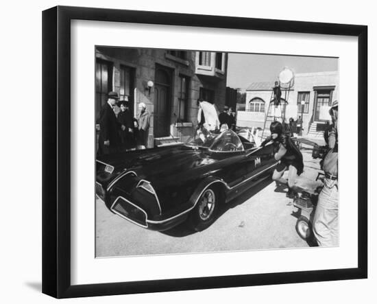 "Batman" Adam West and "Robin" Burt Ward During Shooting of Scene-Yale Joel-Framed Premium Photographic Print