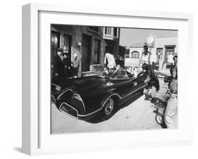 "Batman" Adam West and "Robin" Burt Ward During Shooting of Scene-Yale Joel-Framed Premium Photographic Print