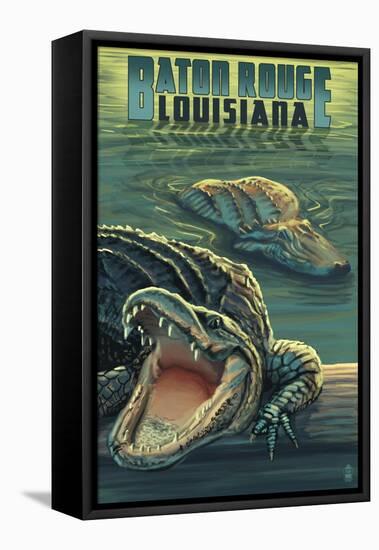 Baton Rouge, Louisiana - Alligator Scene-Lantern Press-Framed Stretched Canvas