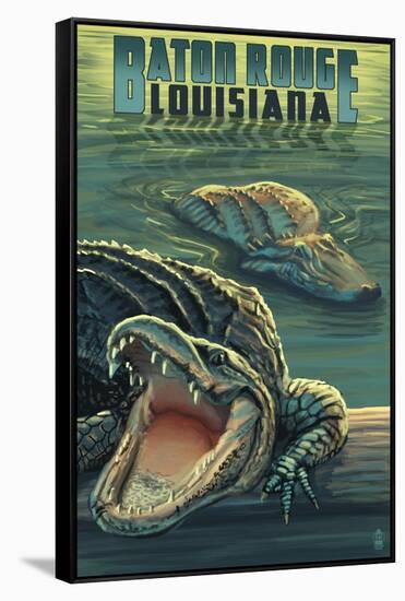 Baton Rouge, Louisiana - Alligator Scene-Lantern Press-Framed Stretched Canvas