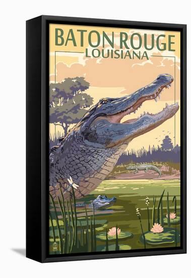 Baton Rouge, Louisiana - Alligator Scene-Lantern Press-Framed Stretched Canvas
