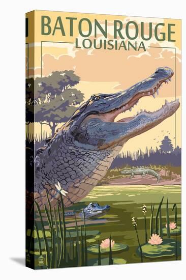 Baton Rouge, Louisiana - Alligator Scene-Lantern Press-Stretched Canvas