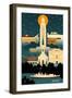 Baton Rouge, Louisiana - Retro Skyline (no text)-Lantern Press-Framed Art Print