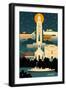 Baton Rouge, Louisiana - Retro Skyline (no text)-Lantern Press-Framed Art Print