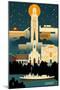 Baton Rouge, Louisiana - Retro Skyline (no text)-Lantern Press-Mounted Art Print