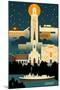 Baton Rouge, Louisiana - Retro Skyline (no text)-Lantern Press-Mounted Art Print