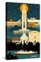 Baton Rouge, Louisiana - Retro Skyline (no text)-Lantern Press-Stretched Canvas