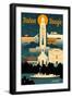 Baton Rouge, Louisiana - Retro Skyline-Lantern Press-Framed Art Print