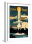 Baton Rouge, Louisiana - Retro Skyline-Lantern Press-Framed Art Print