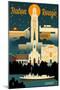 Baton Rouge, Louisiana - Retro Skyline-Lantern Press-Mounted Art Print