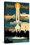 Baton Rouge, Louisiana - Retro Skyline-Lantern Press-Stretched Canvas