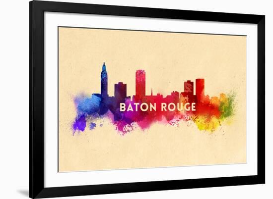 Baton Rouge, Louisiana - Skyline Abstract-Lantern Press-Framed Art Print