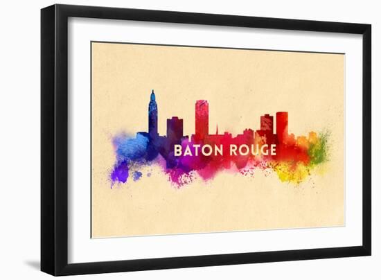 Baton Rouge, Louisiana - Skyline Abstract-Lantern Press-Framed Art Print