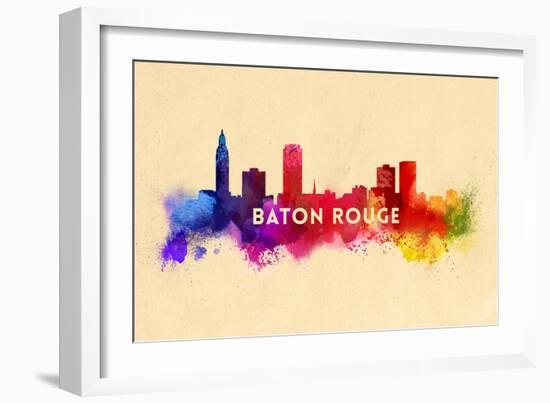 Baton Rouge, Louisiana - Skyline Abstract-Lantern Press-Framed Art Print