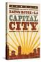 Baton Rouge, Louisiana - Skyline and Sunburst Screenprint Style-Lantern Press-Stretched Canvas