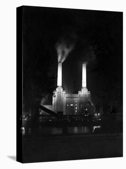 Battersea Power Station Floodlit at Night, 1951-null-Stretched Canvas